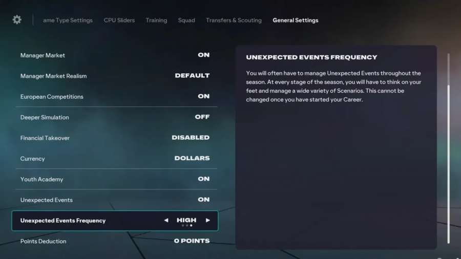 FC 26 Unexpected Event Settings