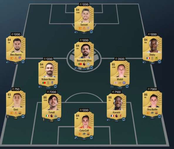Squad 2 solution with 85-rated players including Bernardo Silva and TOTW card