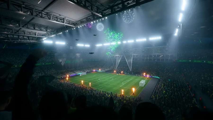 FC 26 stadium atmosphere with fireworks and celebration-ready environment