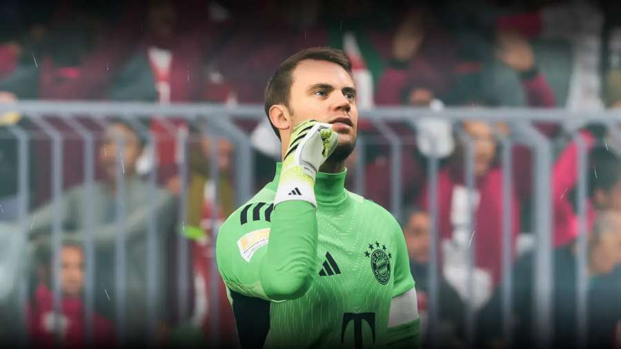 FC 26 goalkeeper gameplay featuring Bayern Munich's Manuel Neuer commanding his penalty area