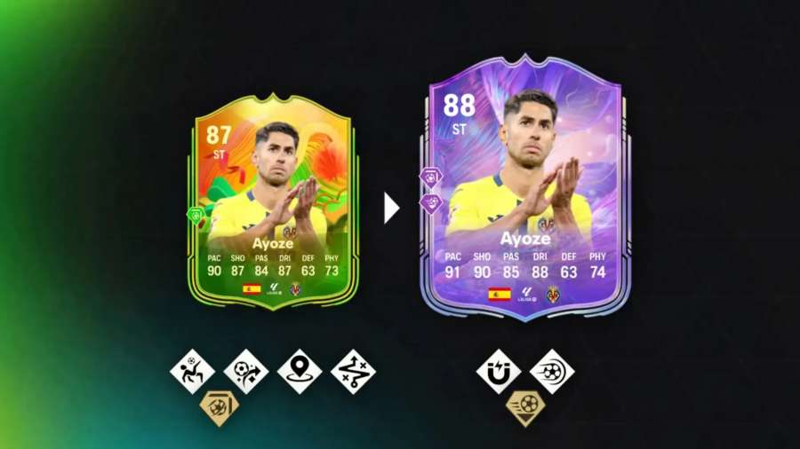 Ayoze Fantasy FC Path Evolution card comparison in FC 26
